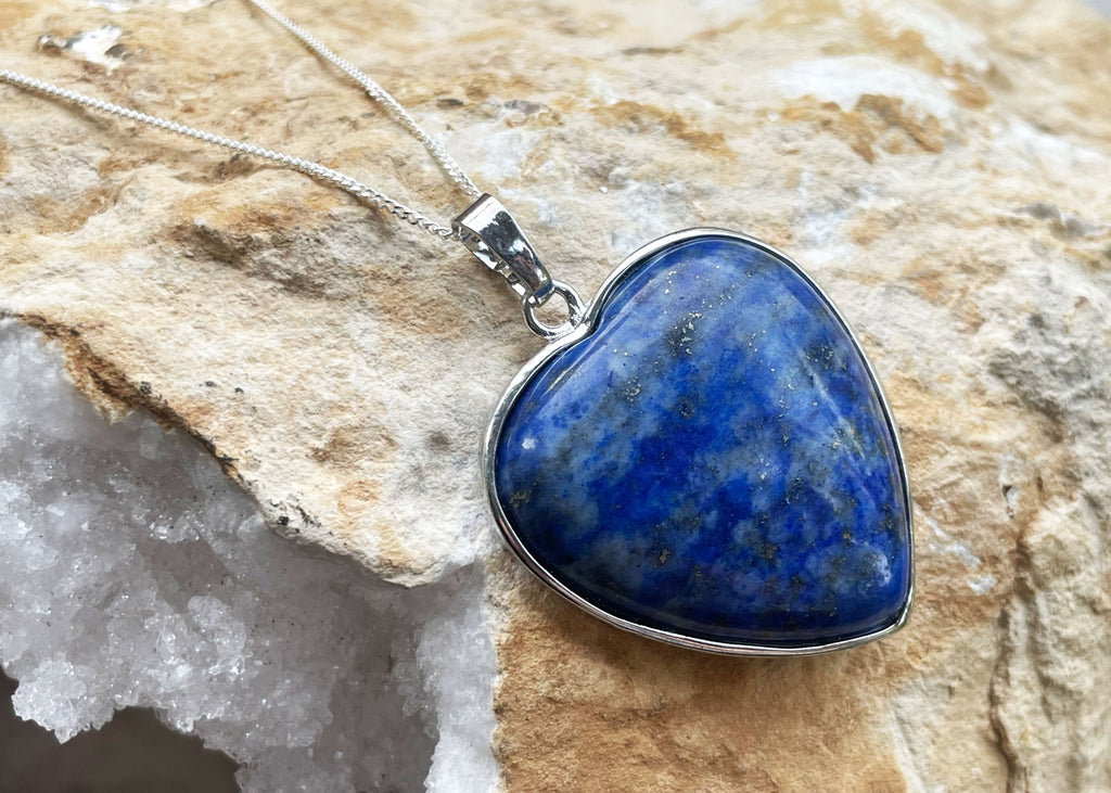 Lapis Lazuli Cabochon Heart Pendant On 925 Silver Chain