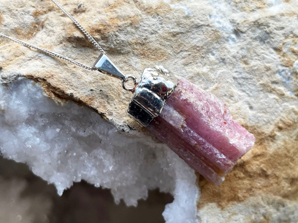 Natural Pink Tourmaline Silver Necklace