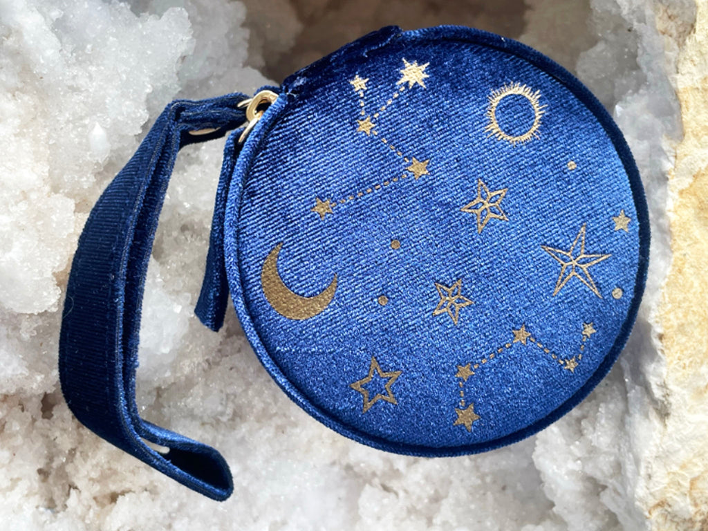 Starry Night Navy Blue Velvet Mini Round Jewellery Case  By Lisa Angel.