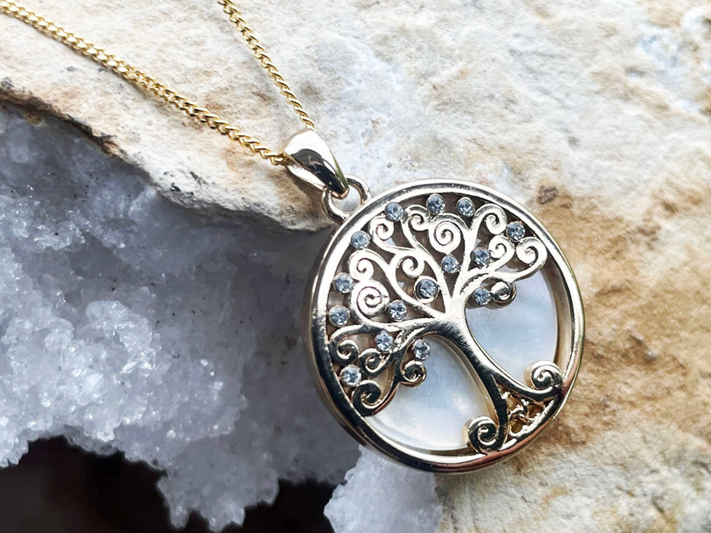 Mother Of Pearl Tree Of Life Gold Necklace