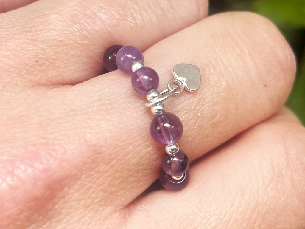 Beaded Amethyst Ring With Sterling Silver Accents