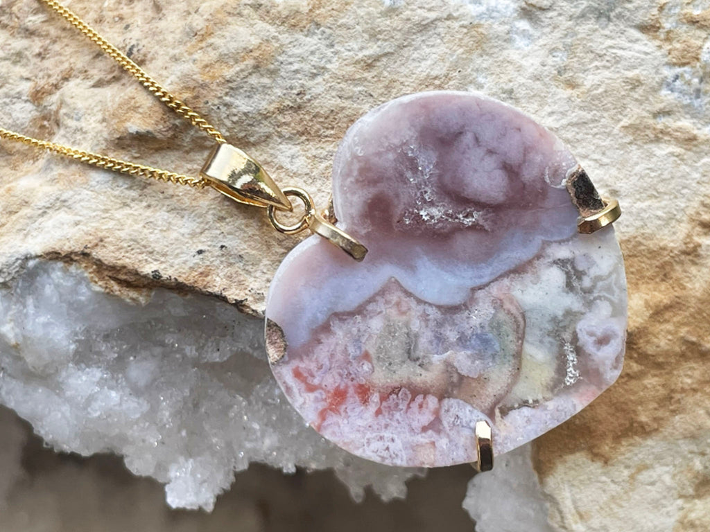 Pink Amethyst Heart Gold Necklace