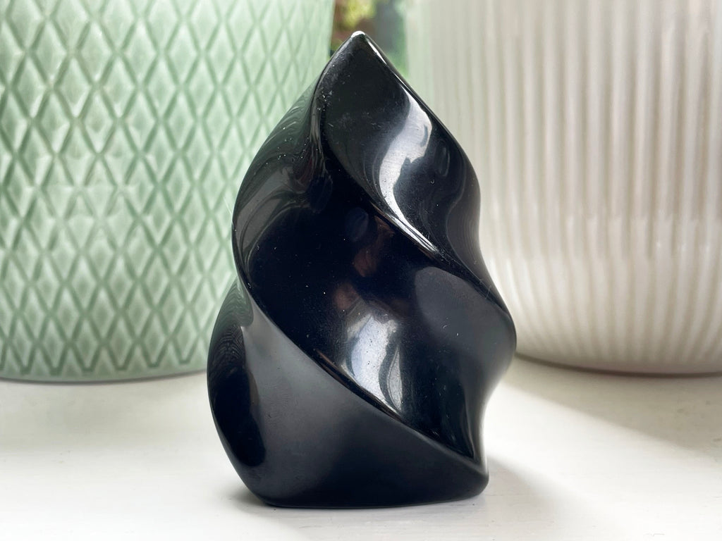 Black Obsidian Cut Base Flame Carving