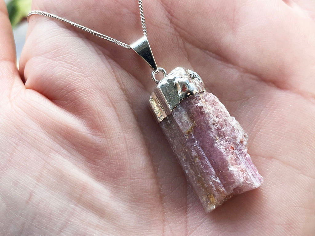 Natural Pink Tourmaline Silver Necklace