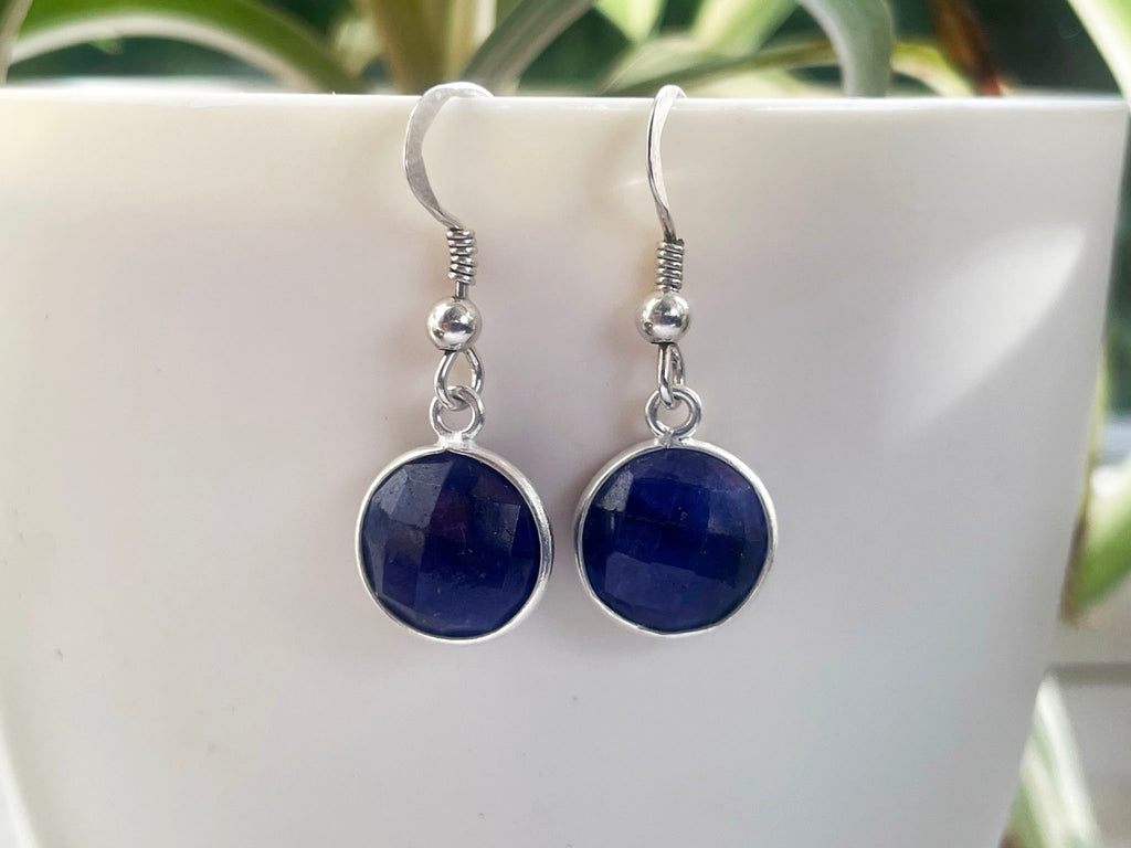 Faceted Sapphire Sterling Silver Earrings.
