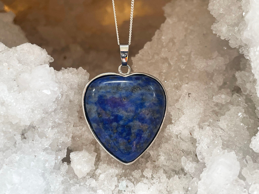 Lapis Lazuli Cabochon Heart Pendant On 925 Silver Chain
