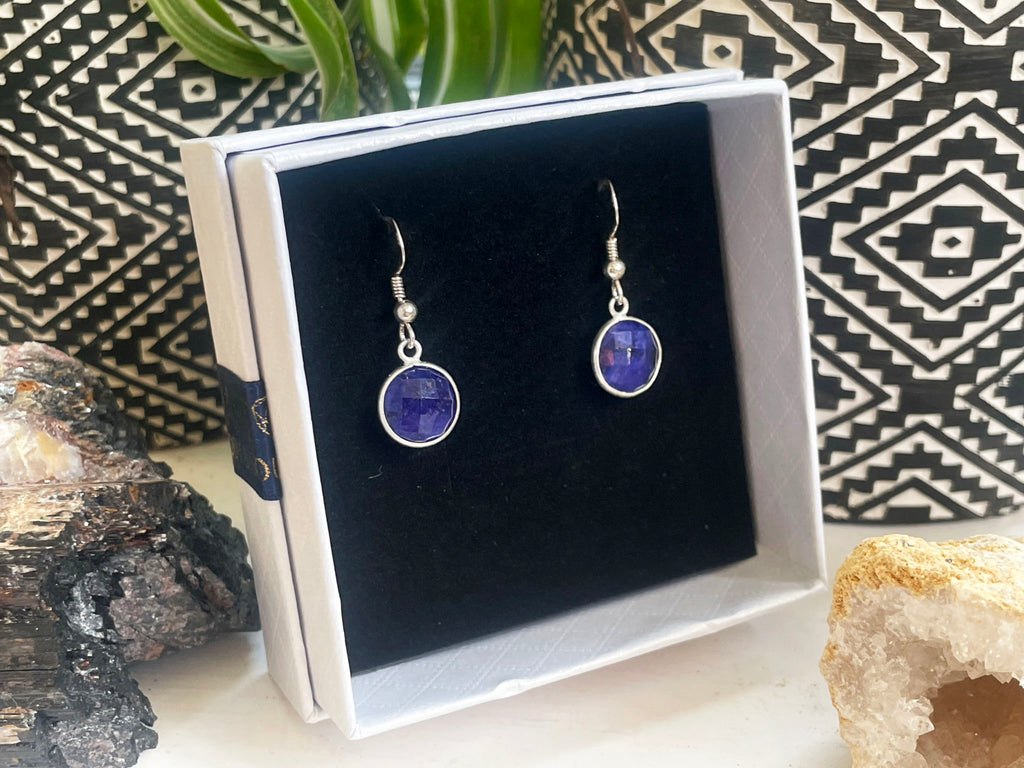 Faceted Sapphire Sterling Silver Earrings.