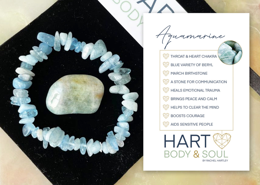 Aquamarine crystal bracelet and tumblestone gift set.