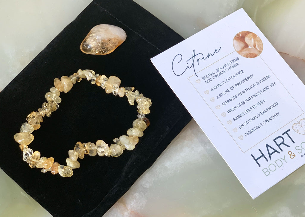 Citrine crystal chip bracelet and tumblestone gift set
