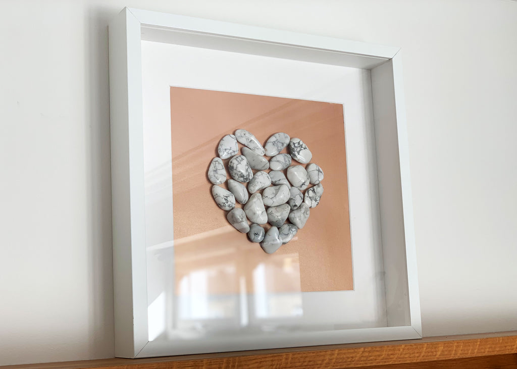 Handmade Howlite Crystal Heart Framed Artwork