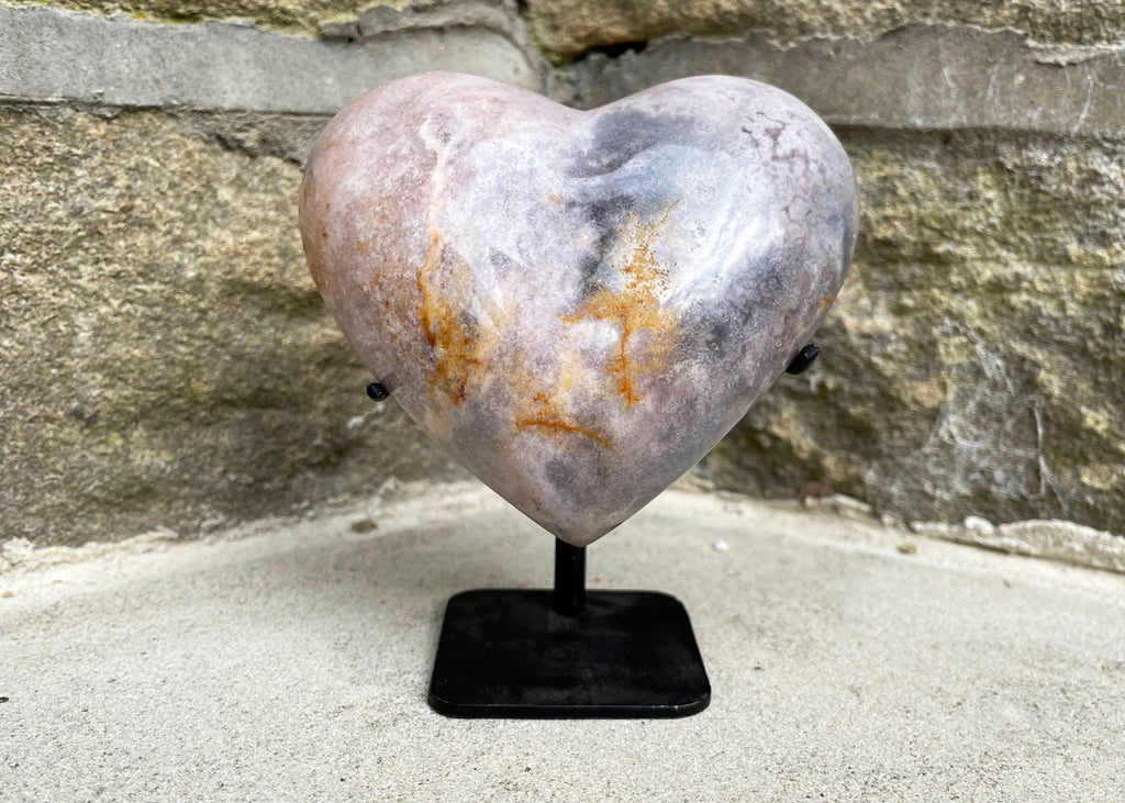 Polished Pink Amethyst Heart On Metal Stand