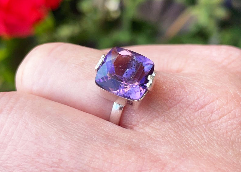 4-6 Carat Square Cut Amethyst Sterling Silver Ring