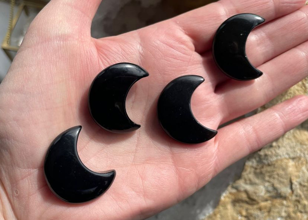 Polished Black Obsidian Moons