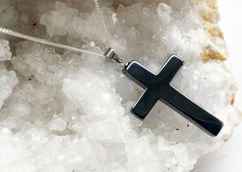 Hematite Cross Pendant On 925 Silver Chain