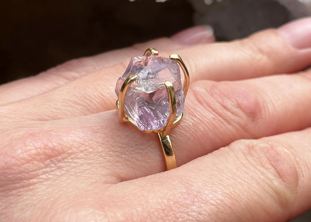 Gold Plated Raw Amethyst Simple Band Ring