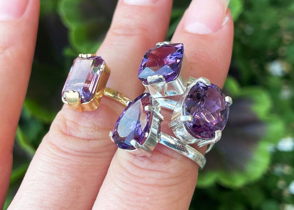 4-6 Carat Square Cut Amethyst Sterling Silver Ring