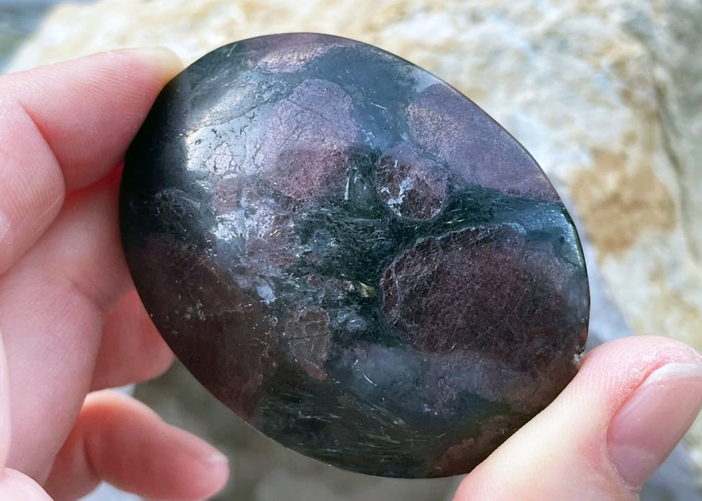 Garnet Palm Stone With Rutile Inclusions