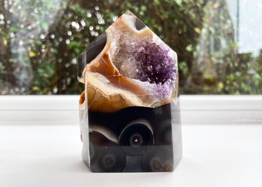 Unique Agate And Amethyst Druzy Tower