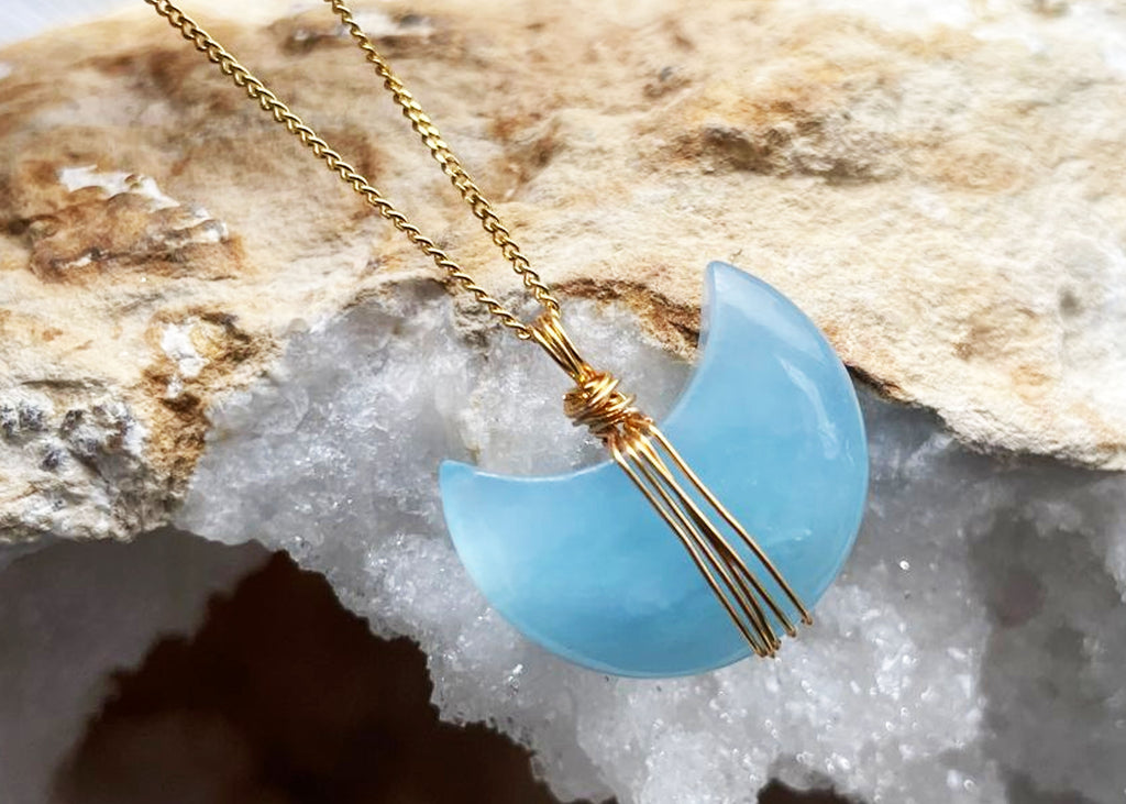 Handmade Aquamarine Moon Pendant Necklace