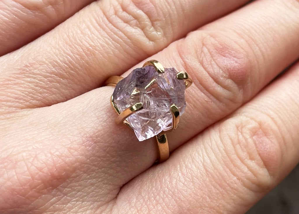 Gold Plated Raw Amethyst Simple Band Ring