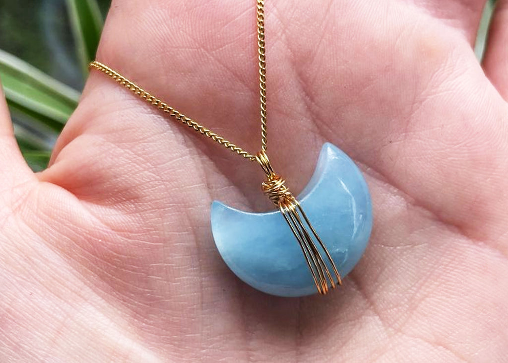 Handmade Aquamarine Moon Pendant Necklace