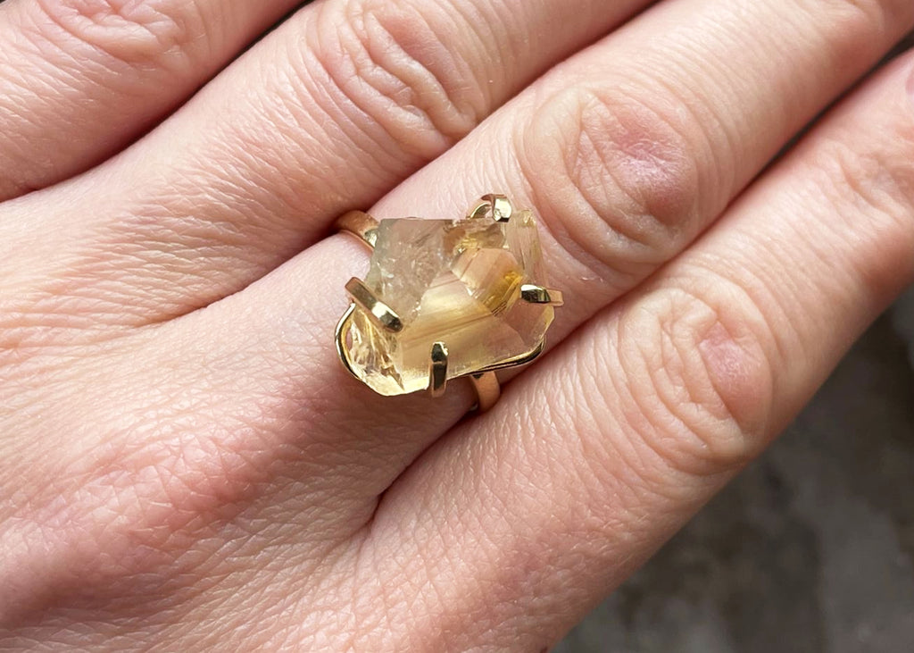 Gold Plated Raw Citrine Simple Band Ring