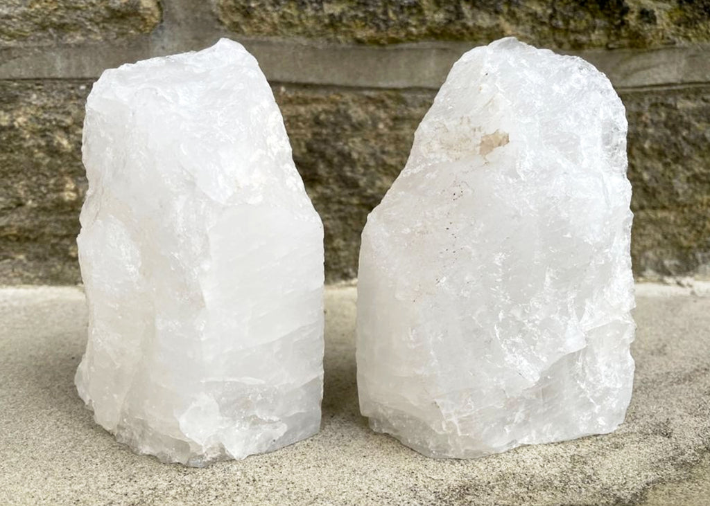 Pair Of Semi Polished Clear Quartz Bookends