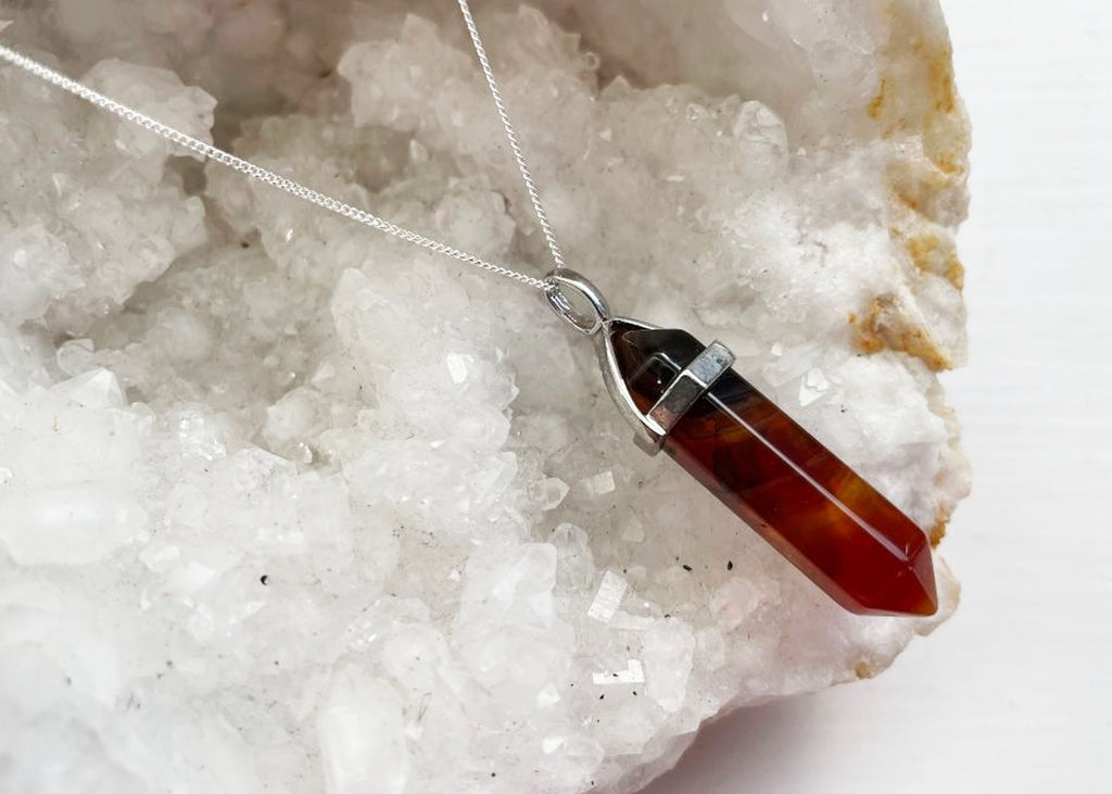 Carnelian Fixed Point Pendant On 925 Silver Chain