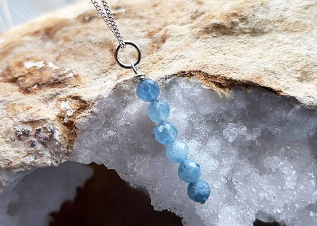 Aquamarine Faceted Bead Drop Necklace