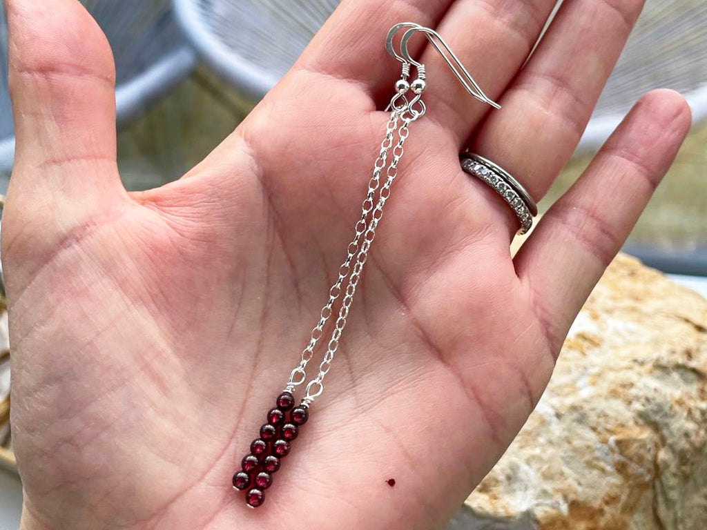 Garnet Bead And Chain Drop Earrings