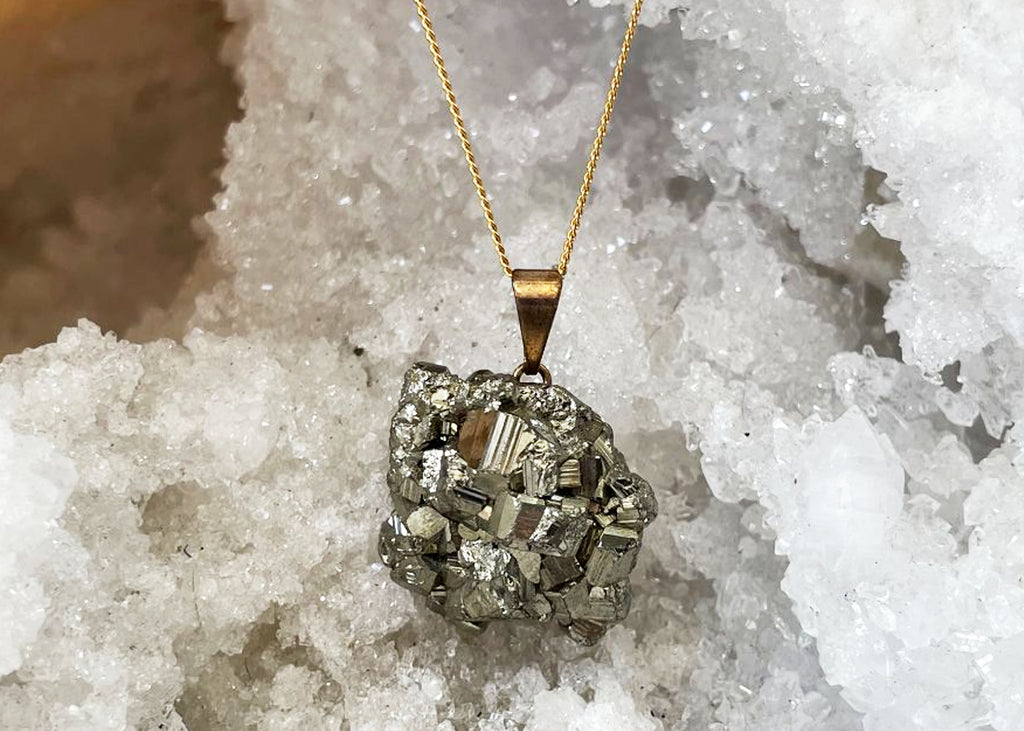 Pyrite Cluster Pendant On Gold Vermeil Chain