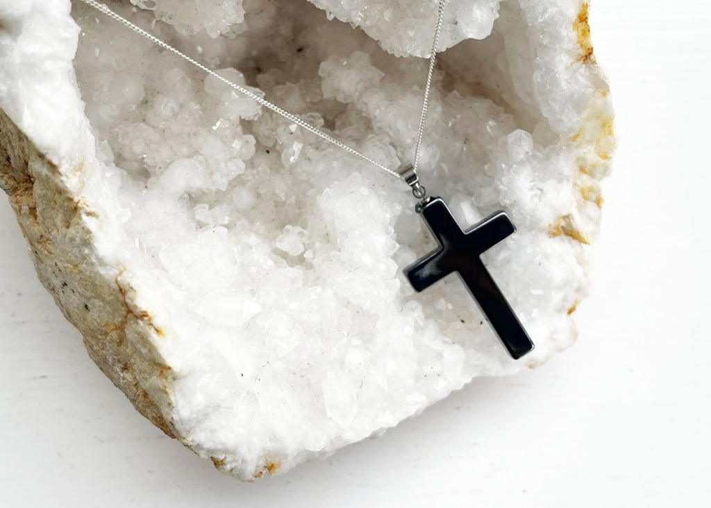 Hematite Cross Pendant On 925 Silver Chain