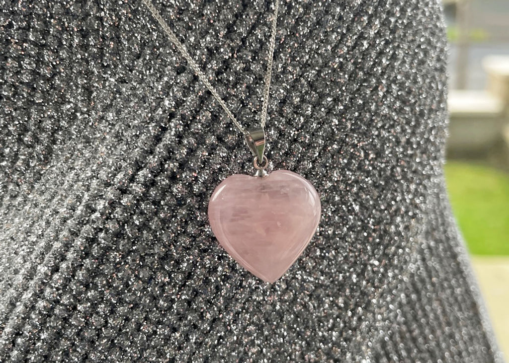 Rose Quartz Heart Pendant On 925 Silver Chain