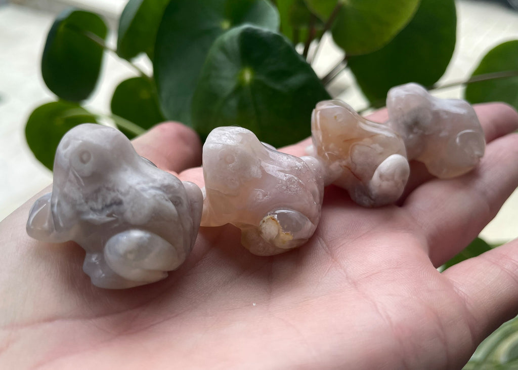 Carved And Polished Flower Agate Frog