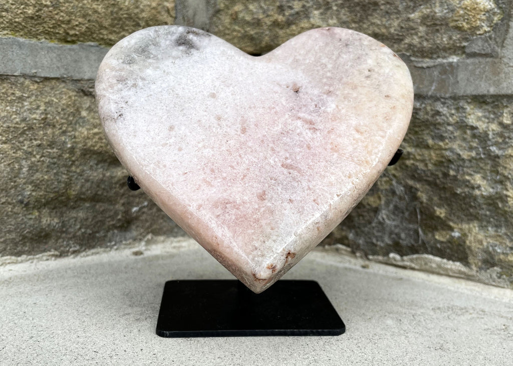 Sparkly Polished Pink Amethyst Heart On Metal Stand