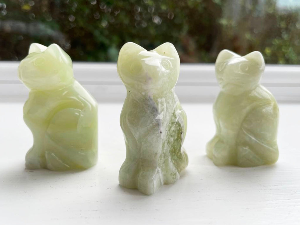 Carved And Polished New Jade (Serpentine) Cat