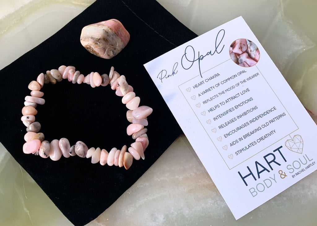 Pink Opal Crystal Bracelet And Tumblestone Gift Set