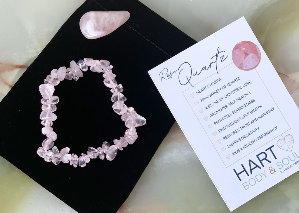 Rose Quartz Crystal Bracelet And Tumblestone Gift Set