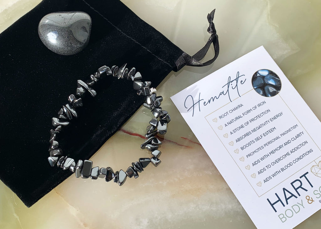 Hematite Crystal Bracelet And Tumblestone Gift Set