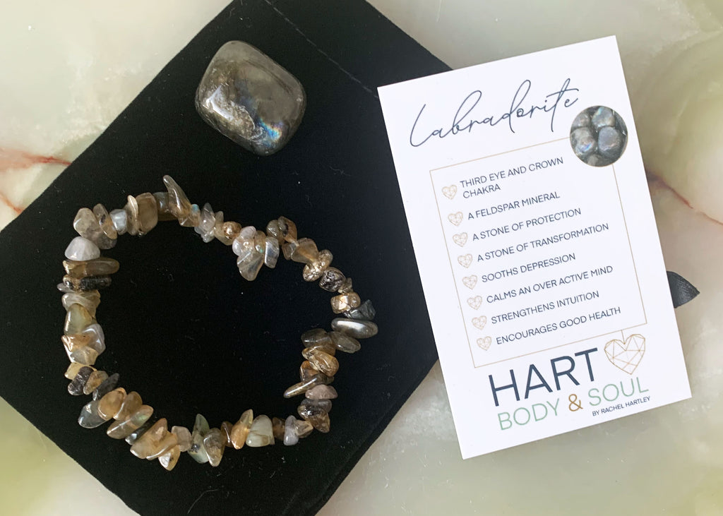 Labradorite Crystal Bracelet And Tumblestone Gift Set