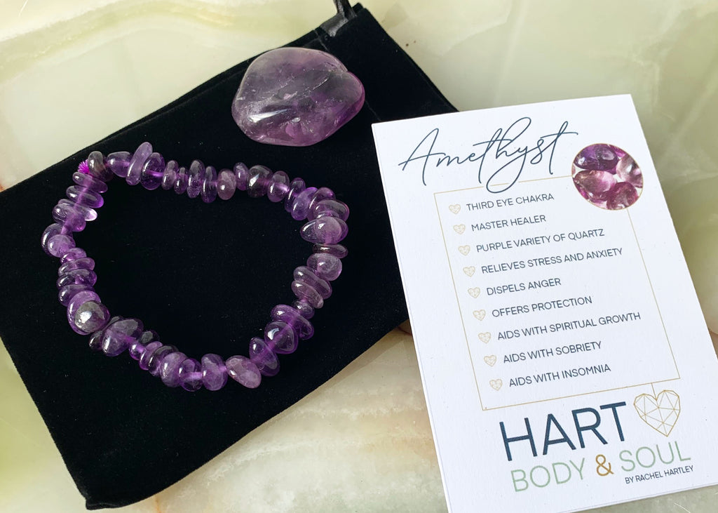Amethyst Crystal Bracelet And Tumblestone Gift Set