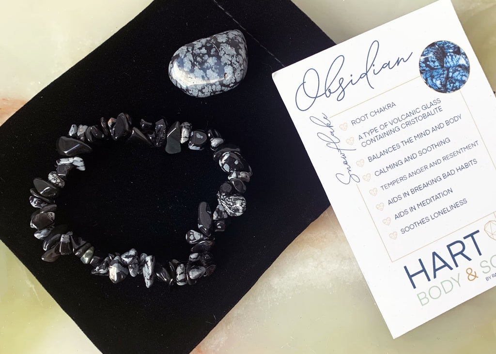 Snowflake Obsidian Bracelet And Tumblestone Gift Set