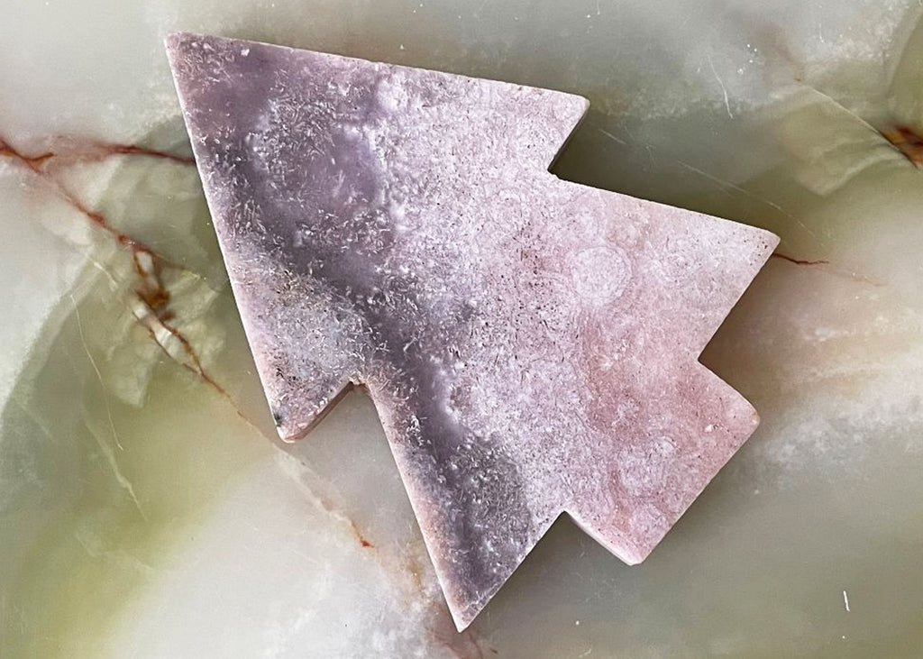 Carved And Polished Druzy Pink Amethyst Christmas Tree