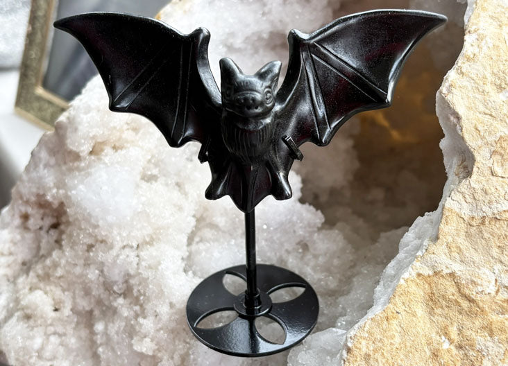 Black Obsidian Bat On stand