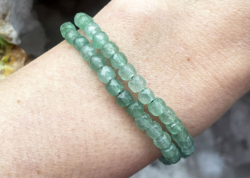 Green Aventurine Facted Cube Beaded Bracelet