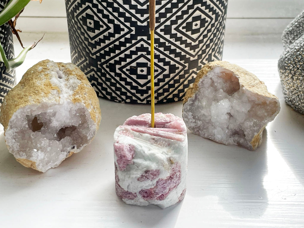 Raw Pink Tourmaline Incense Holder