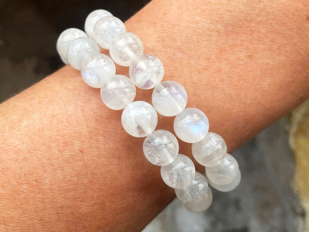 Flashy White Moonstone Beaded Bracelet