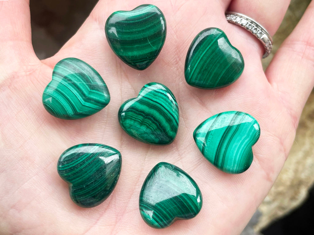 Mini Malachite Heart Carvings