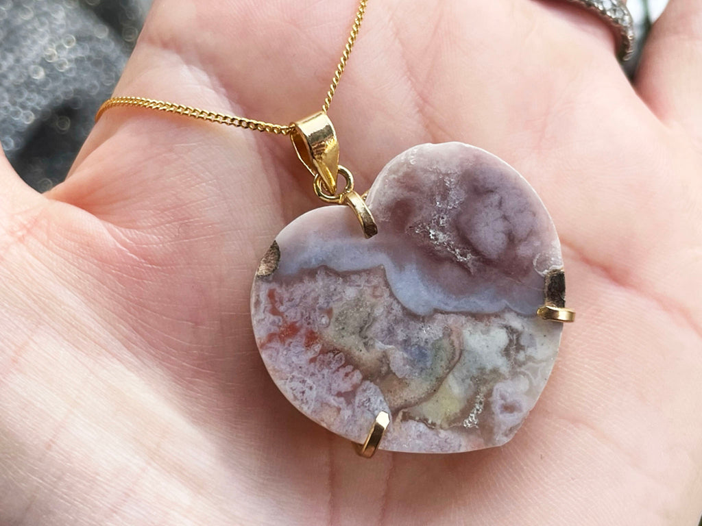 Pink Amethyst Heart Gold Necklace