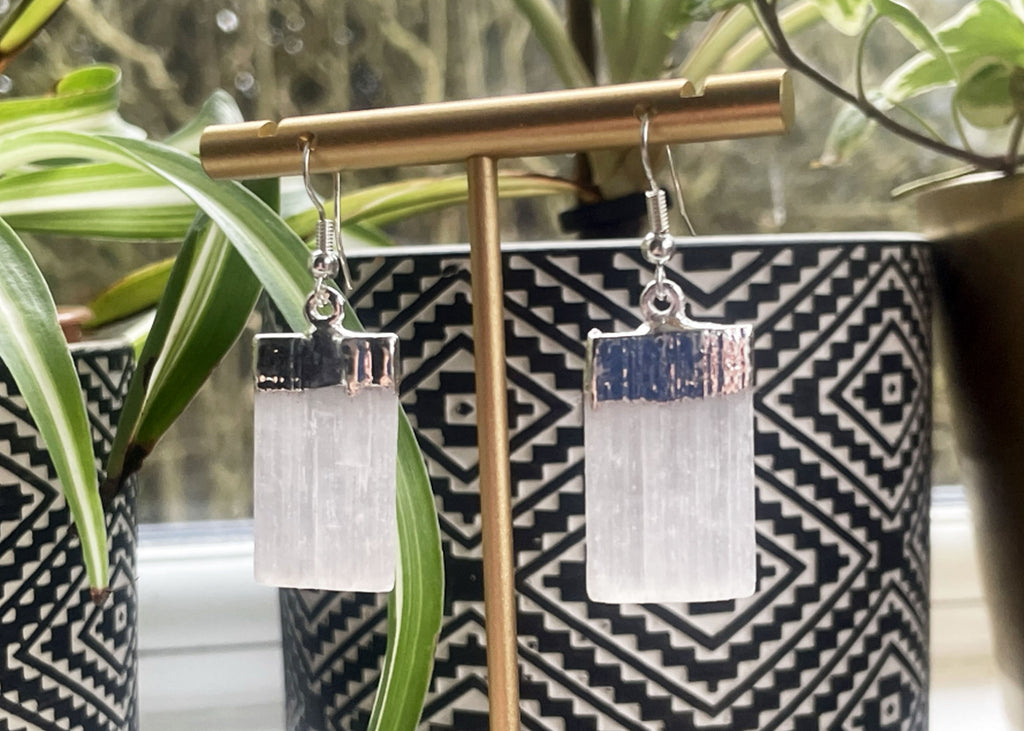 Silver Plated Selenite Drop Earrings